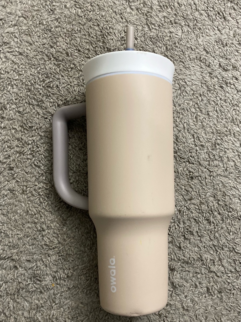 Owalo Beige Insulated Travel Tumbler with Handle and Straw